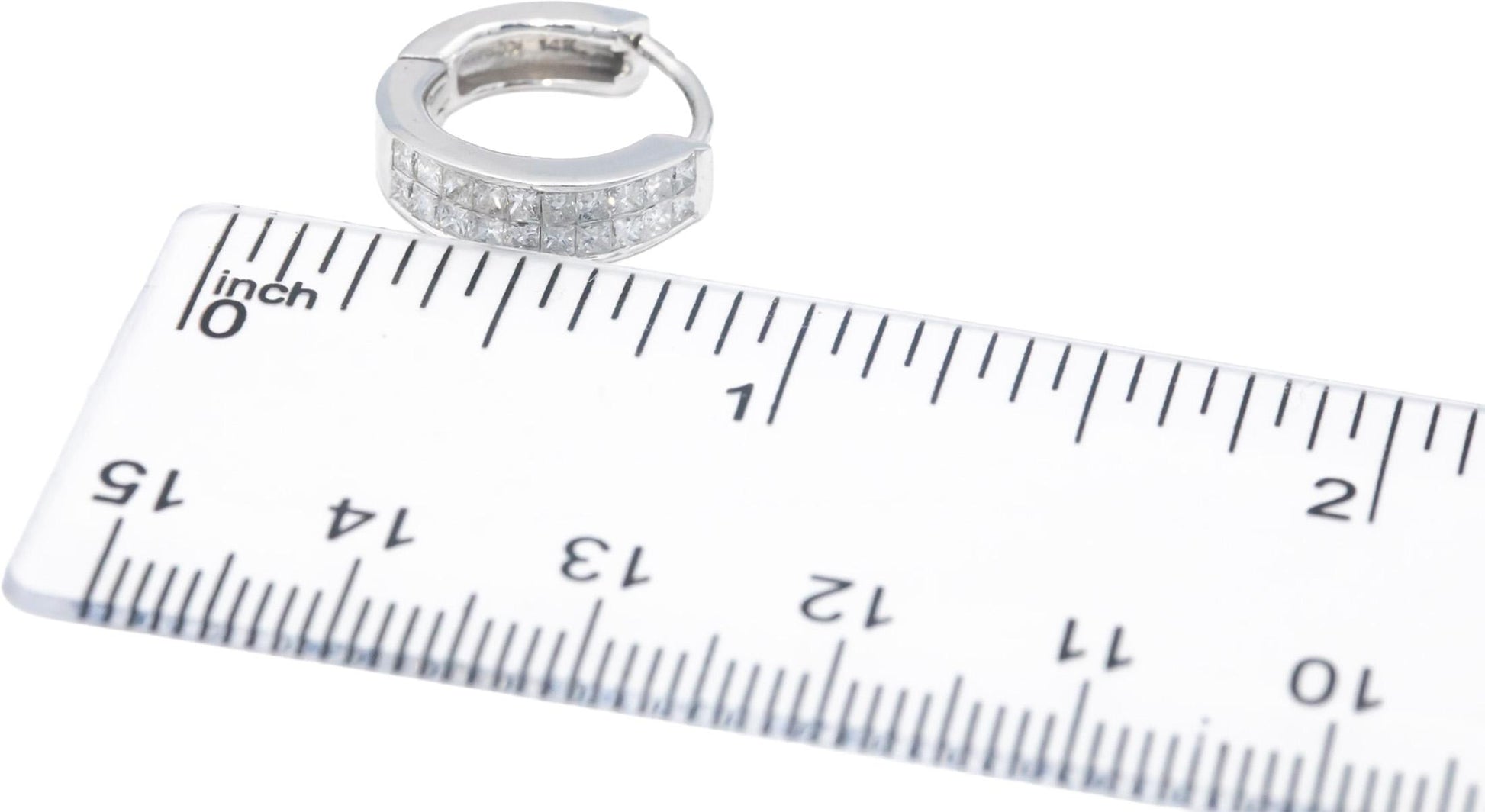 14k White Gold 1.0CT Princess Cut Diamond Hoop Huggie Earrings