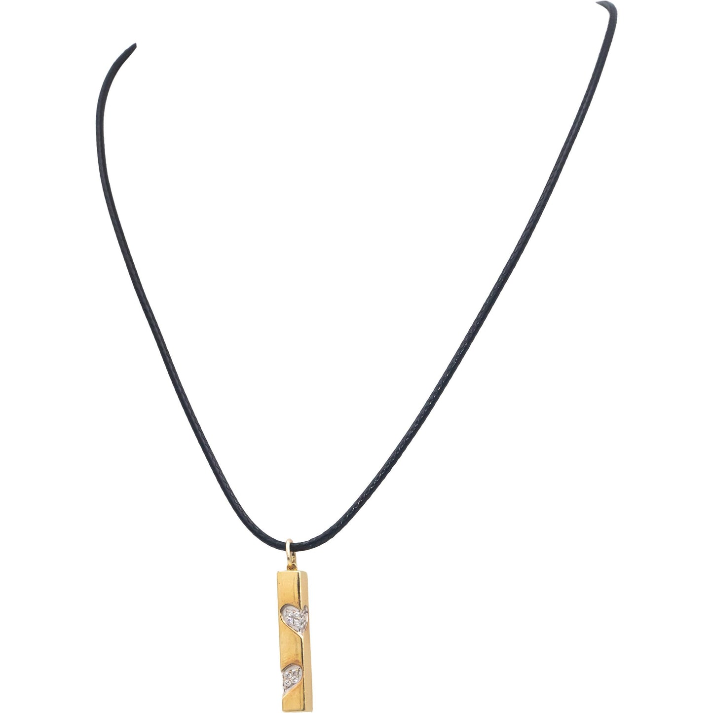 18k Yellow Gold 0.15CT Round Cut Diamond Heart Themed Bar Pendant Necklace