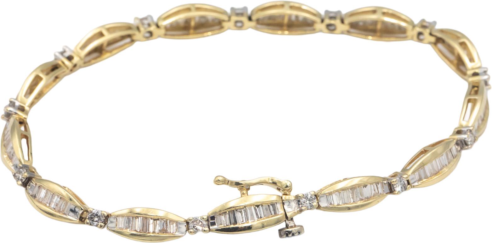 14k Yellow Gold Round & Baguette Cut Diamond Fancy Link Bracelet 3.0CT