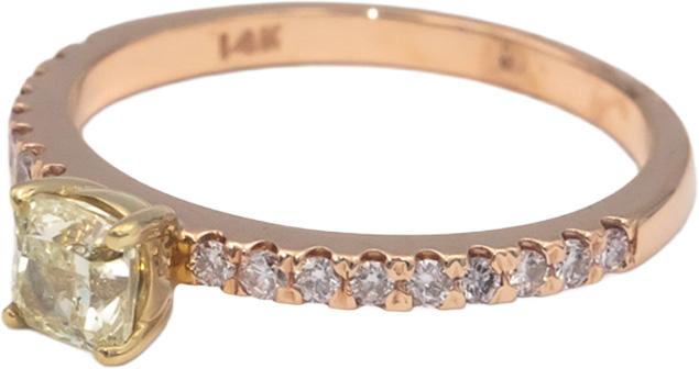 14k Rose Gold 0.70CT White and Light Yellow Diamond Ring w/ 0.45CT Center Size 7