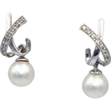 14k White Gold Diamond and Pearl Drop Dangle Earrings 0.15CT