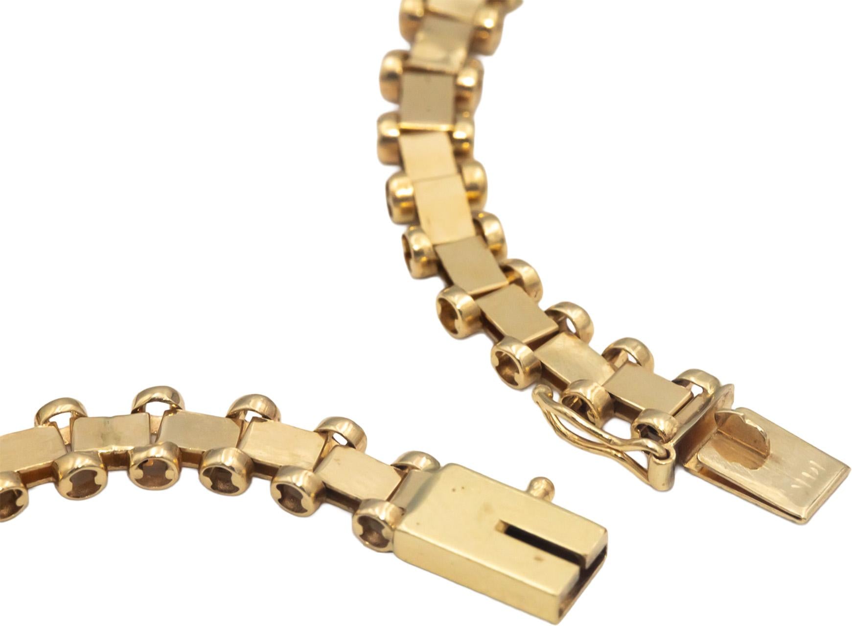 14k Yellow Gold VS Round Diamond Curved Pendant Fancy Link Necklace 2.0CT