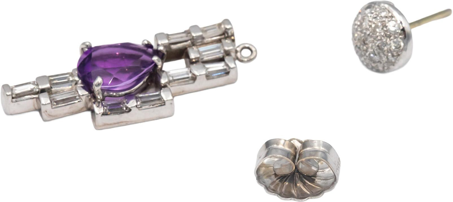 18k White Gold 4.25CT Diamond and Amethyst Drop Dangle Earrings