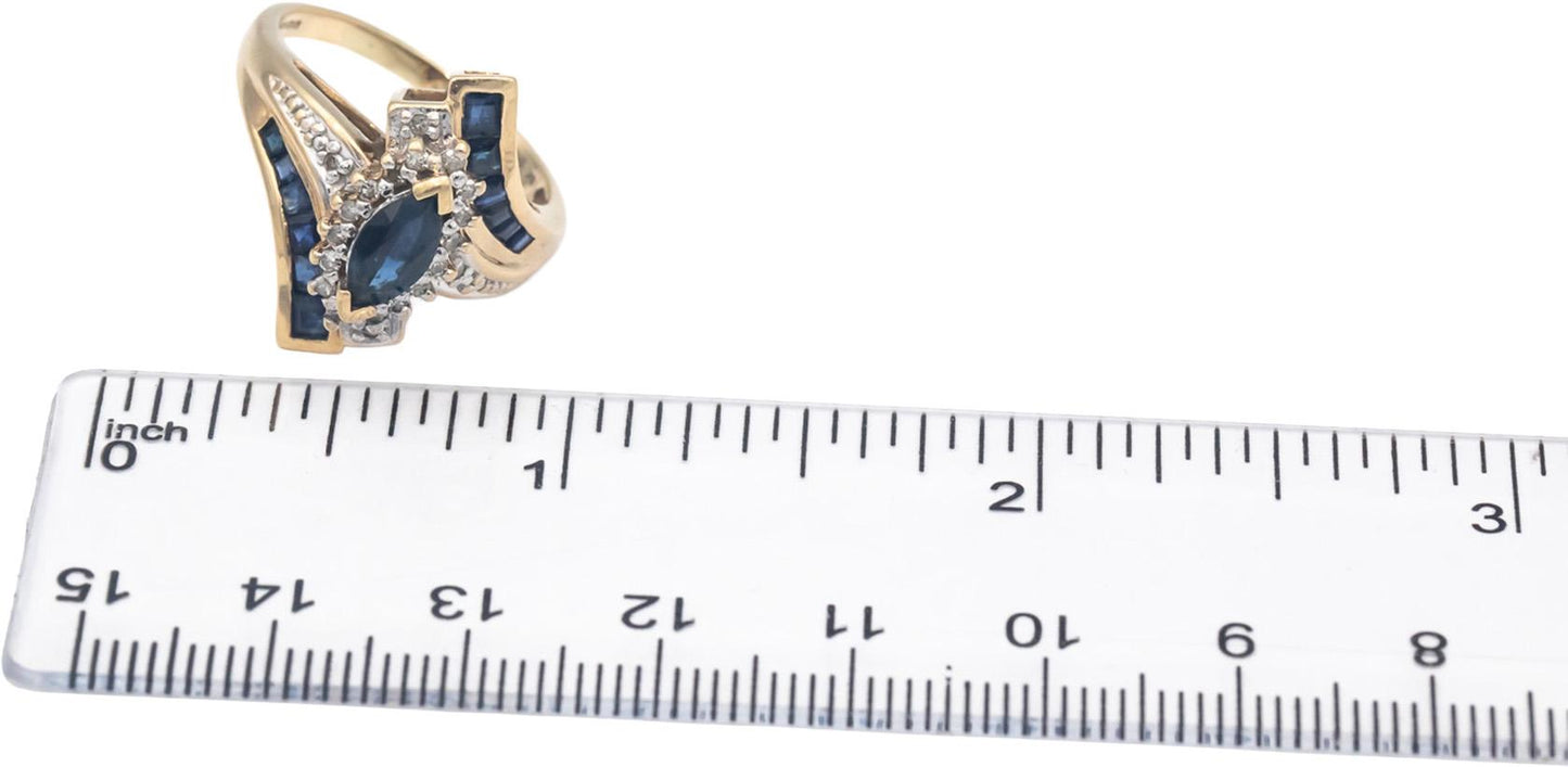 10k Yellow Gold Jewelry 1.35CT Diamond and Sapphire Cocktail Ring Size 8