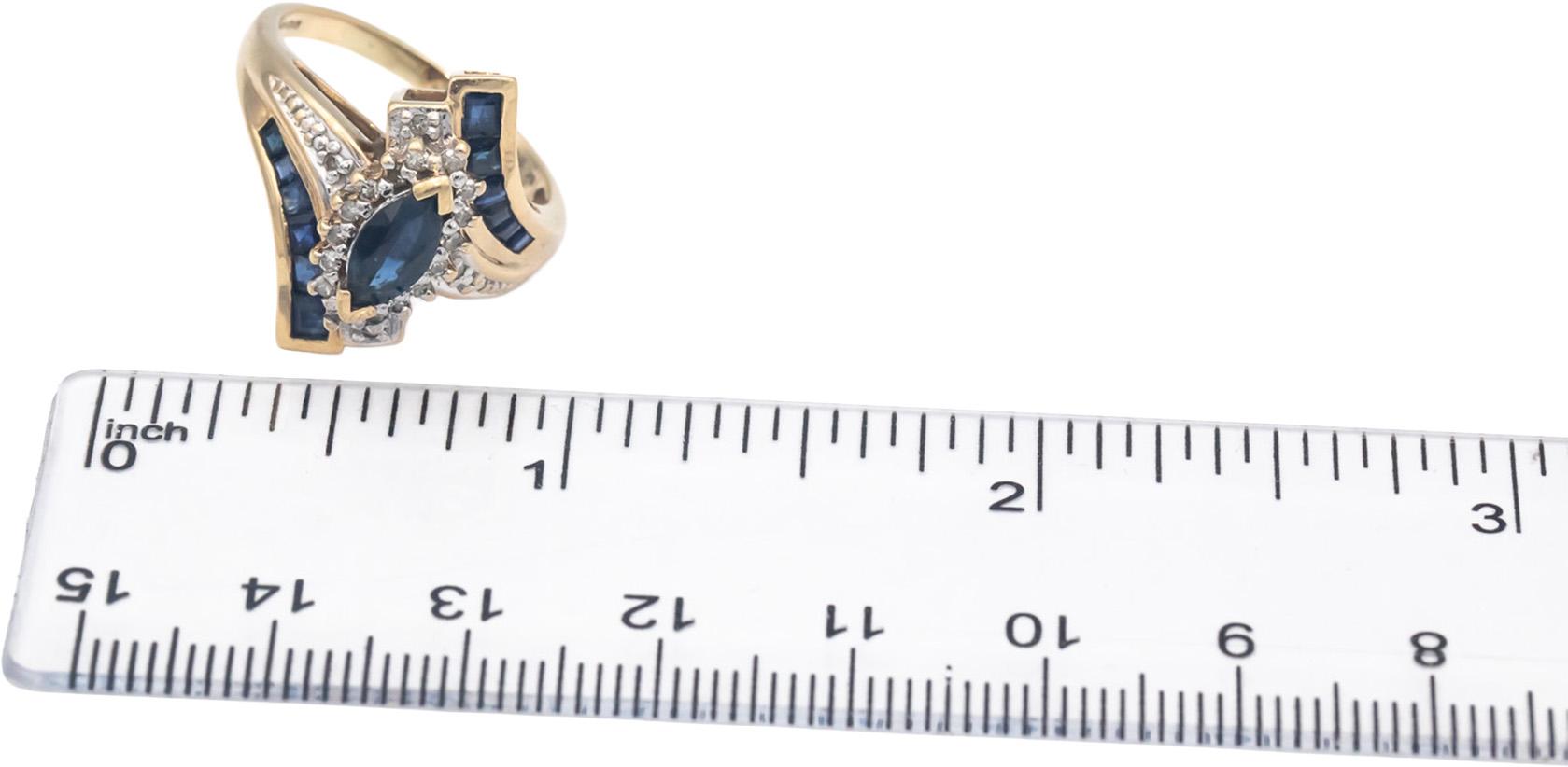 10k Yellow Gold Jewelry 1.35CT Diamond and Sapphire Cocktail Ring Size 8