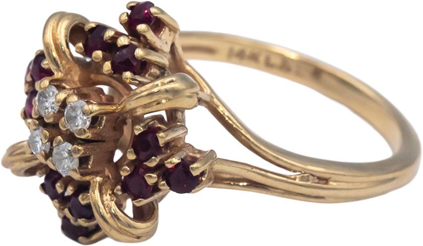 14k Yellow Gold 0.42CT Round Cut Diamond and Ruby Cocktail Ring Size 6.25