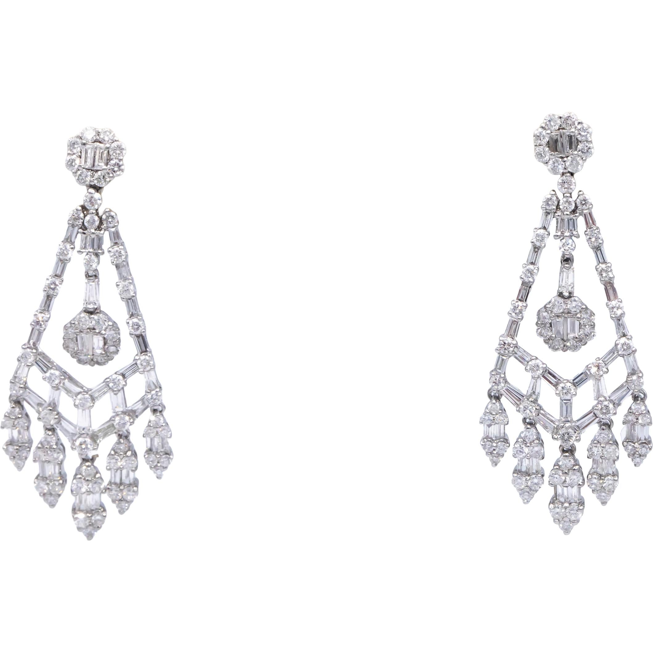18k & 14k White Gold Estate Jewelry VS Diamond Chandelier Dangle Earrings 4.0CT