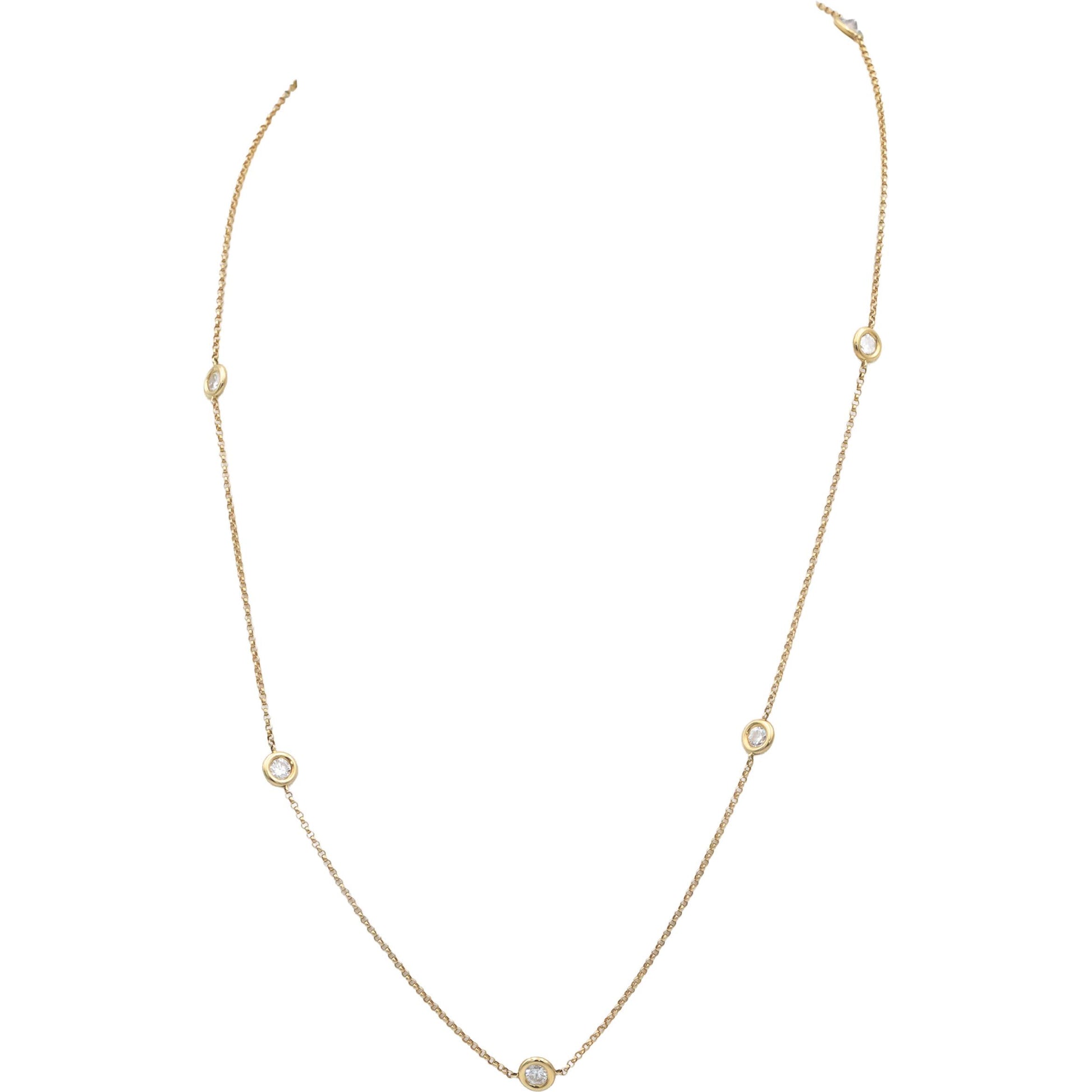 18k Yellow Gold 1.0CT VS Round Cut Bezel Set Diamond By The Yard Necklace