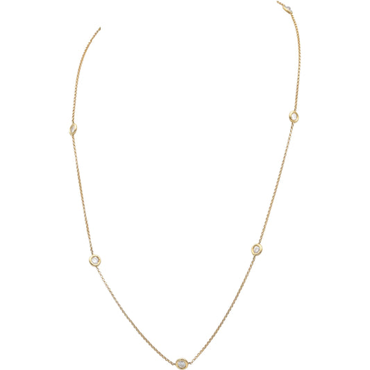 18k Yellow Gold 1.0CT VS Round Cut Bezel Set Diamond By The Yard Necklace