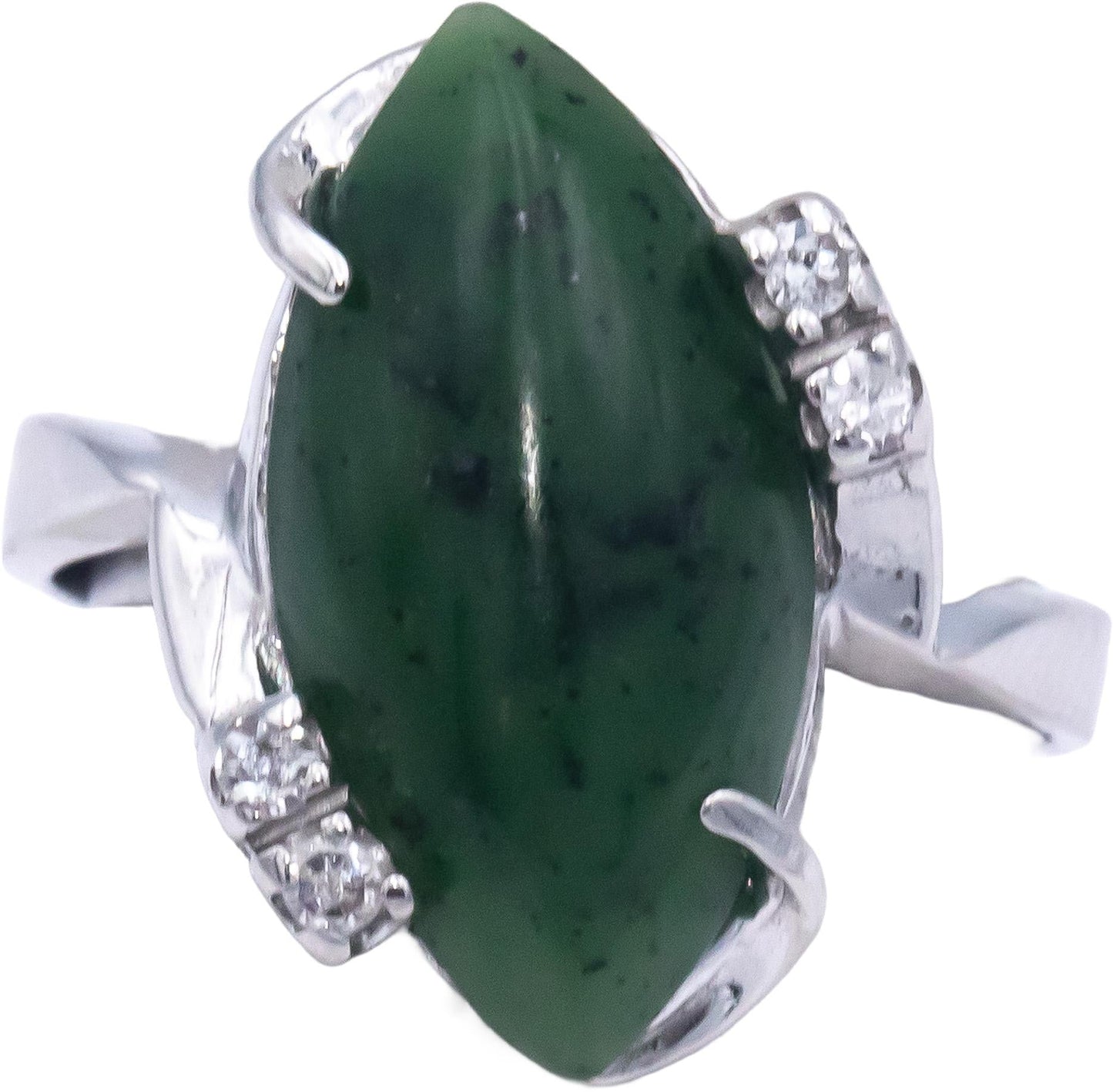 Antique 10k White Gold 0.12CT Diamond and Jade Cocktail Ring Size 6.5