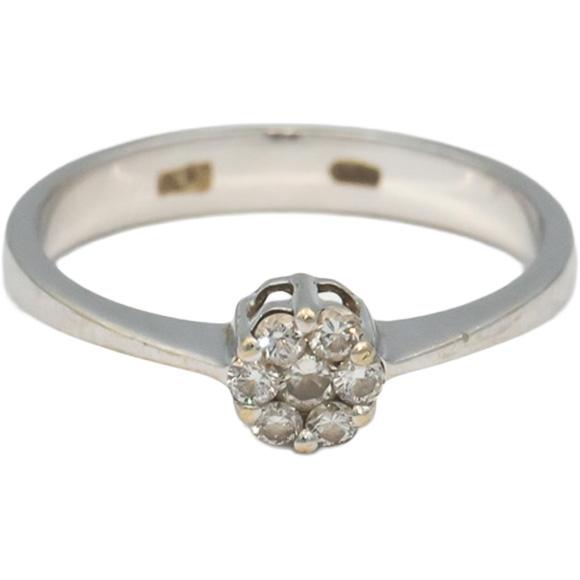 18k White Gold 0.15CT Round Cut Diamond Cluster Flower Ring Size 6.75