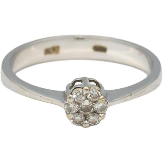 18k White Gold 0.15CT Round Cut Diamond Cluster Flower Ring Size 6.75