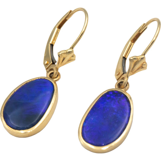 14k Yellow Gold 4.0CT Cabochon Bezel Set Opal Drop Dangle Earrings