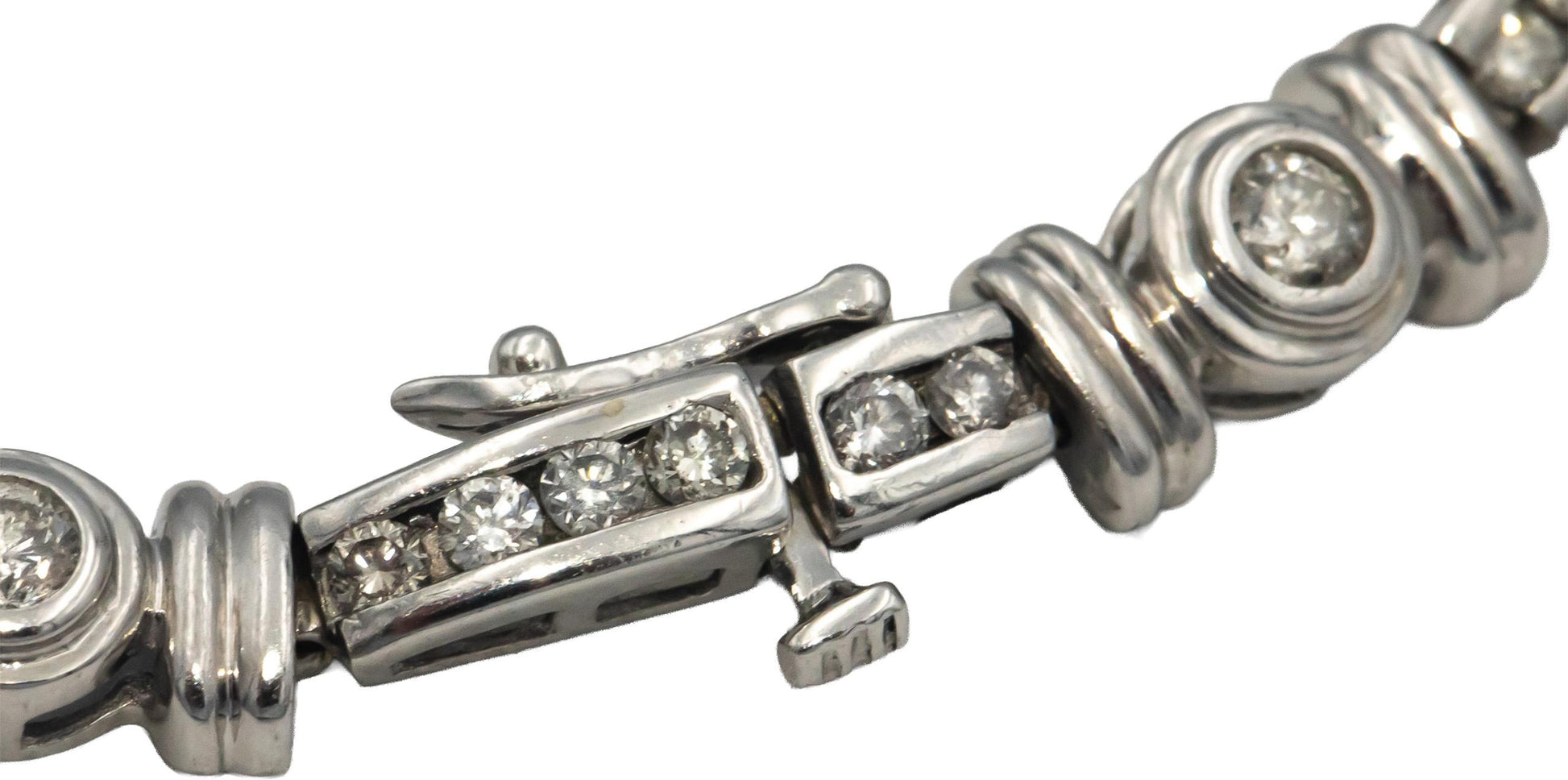 Diamond 14k White Gold Jewelry Channel & Bezel Set Link Bracelet 2.0CT