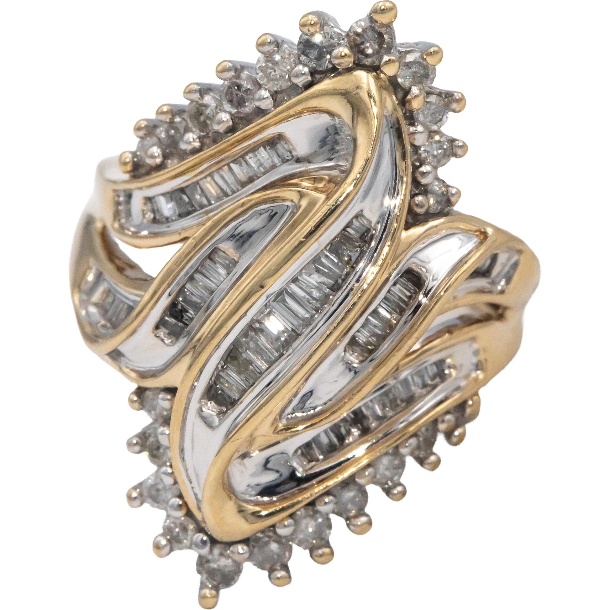 Diamond 10k Yellow & White Gold Cocktail Ring 0.50CT Size 7.5