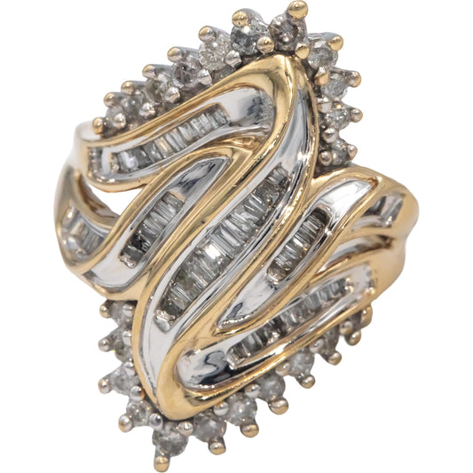 Diamond 10k Yellow & White Gold Cocktail Ring 0.50CT Size 7.5