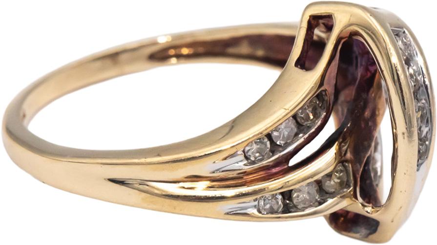 Diamond Round Cut 10k Yellow Gold Channel Set Crossover Ring 0.20CT Size 5.25