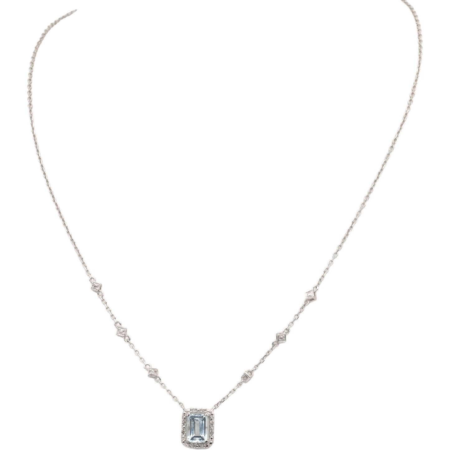 Diamond and Aquamarine 10k White Gold Jewelry Pendant Necklace 1.10CT