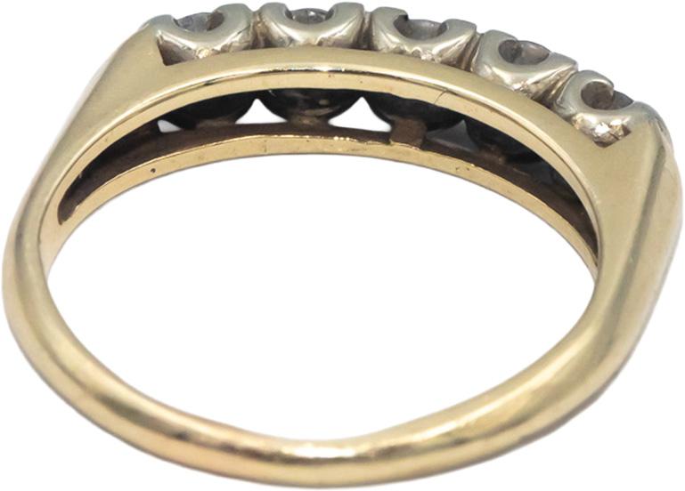 Vintage 14k Yellow Gold Round Cut Diamond Five Stone Band Ring 0.30CT Size 5.5