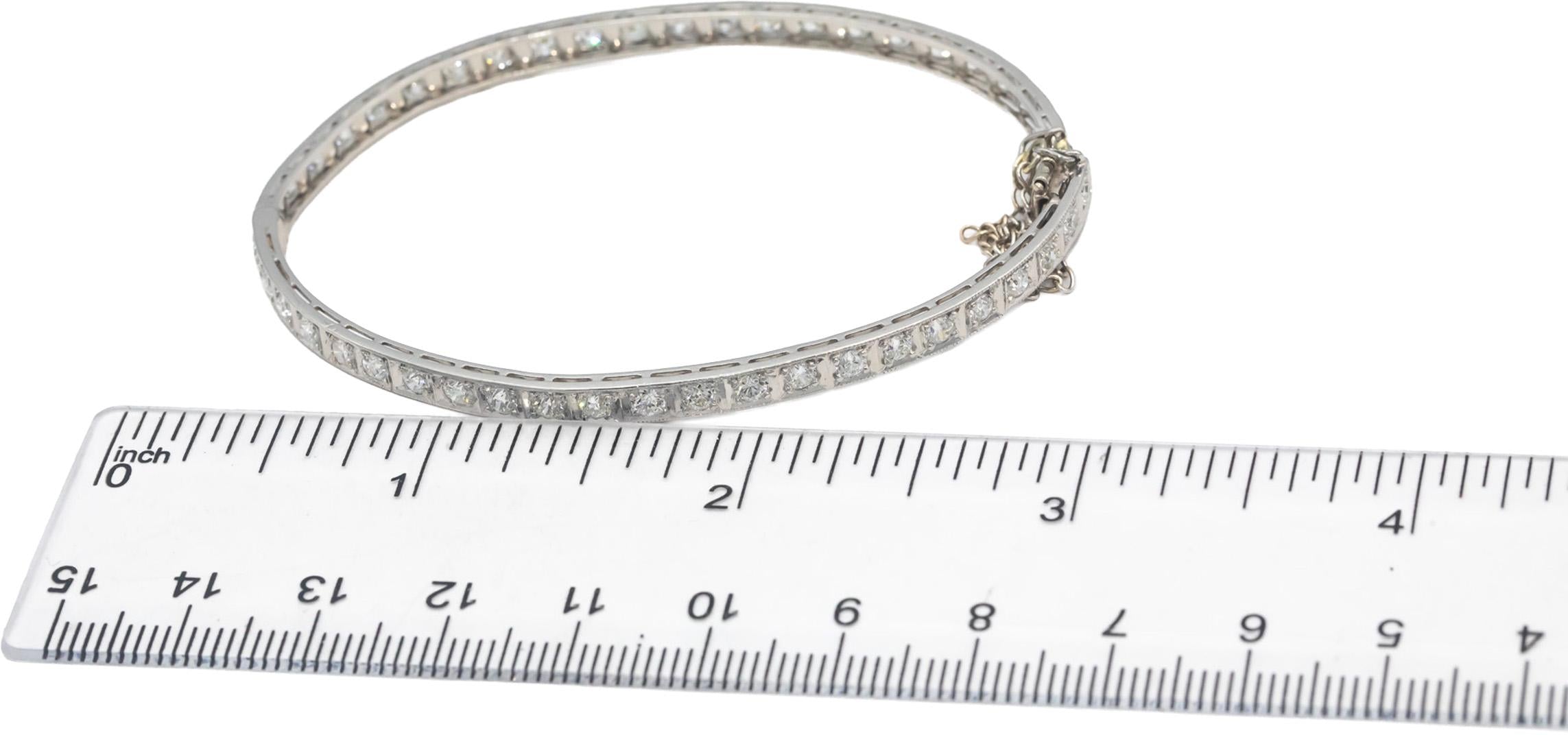 Antique Vintage Platinum & 14k Gold VS Diamond Filigree Bangle Bracelet 3.50CT
