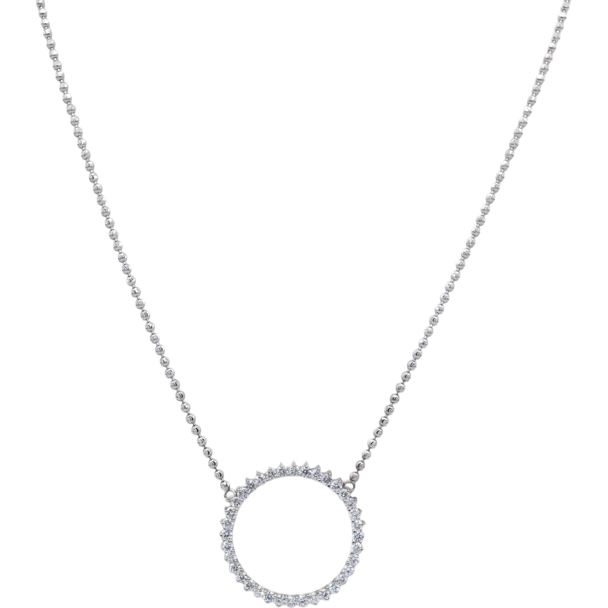 14k White Gold Lab Grown Round Diamond Circle Fixed Pendant Necklace 2.60CT