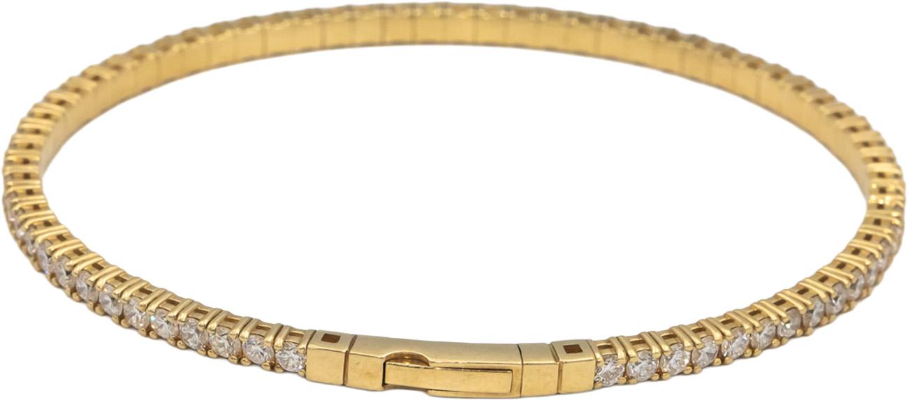 14k Yellow Gold VS Round Diamond Semi-Flexible Bangle Bracelet 3.90CT