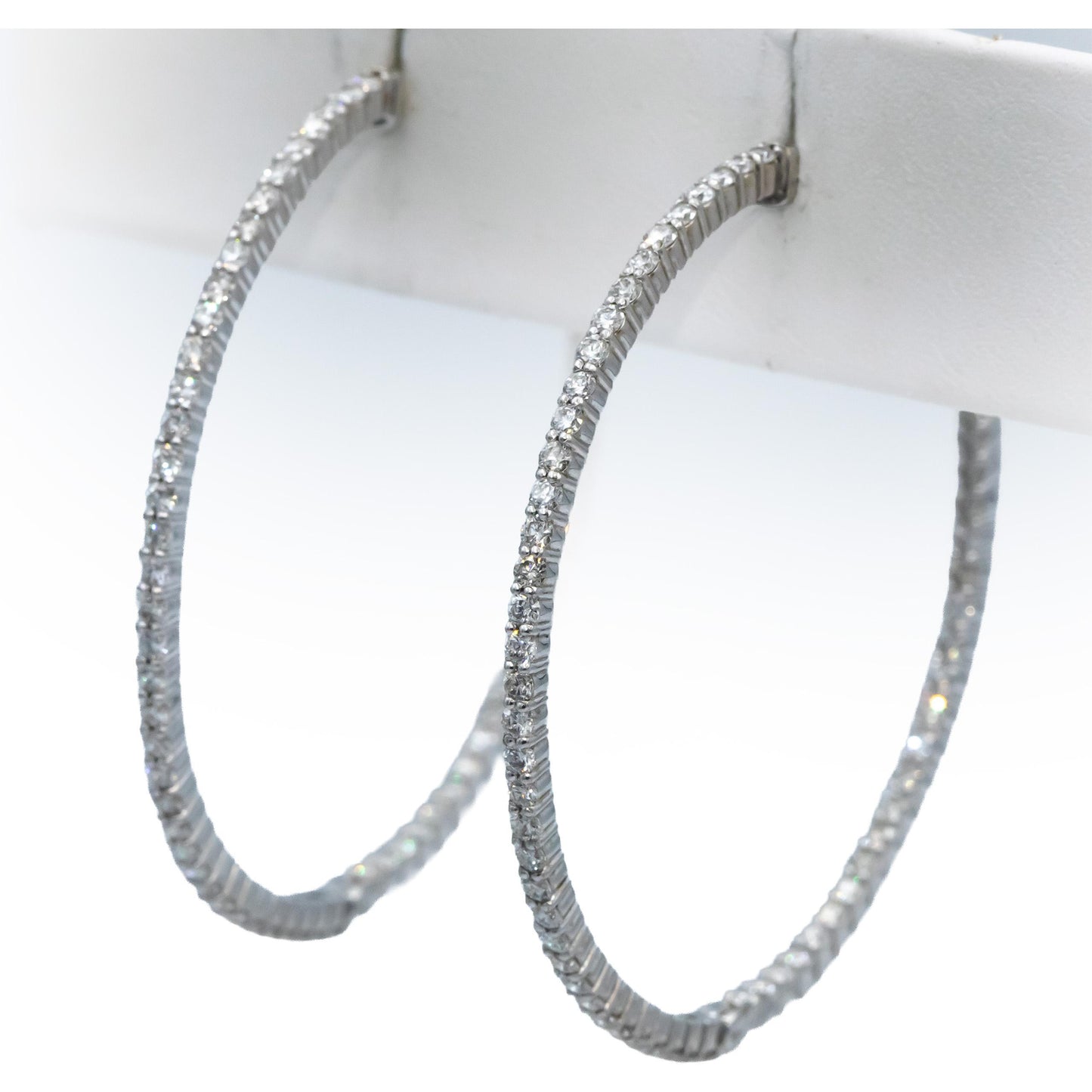 14k White Gold VS Round Diamond Inside Out Circle Hoop Earrings 2.95CT
