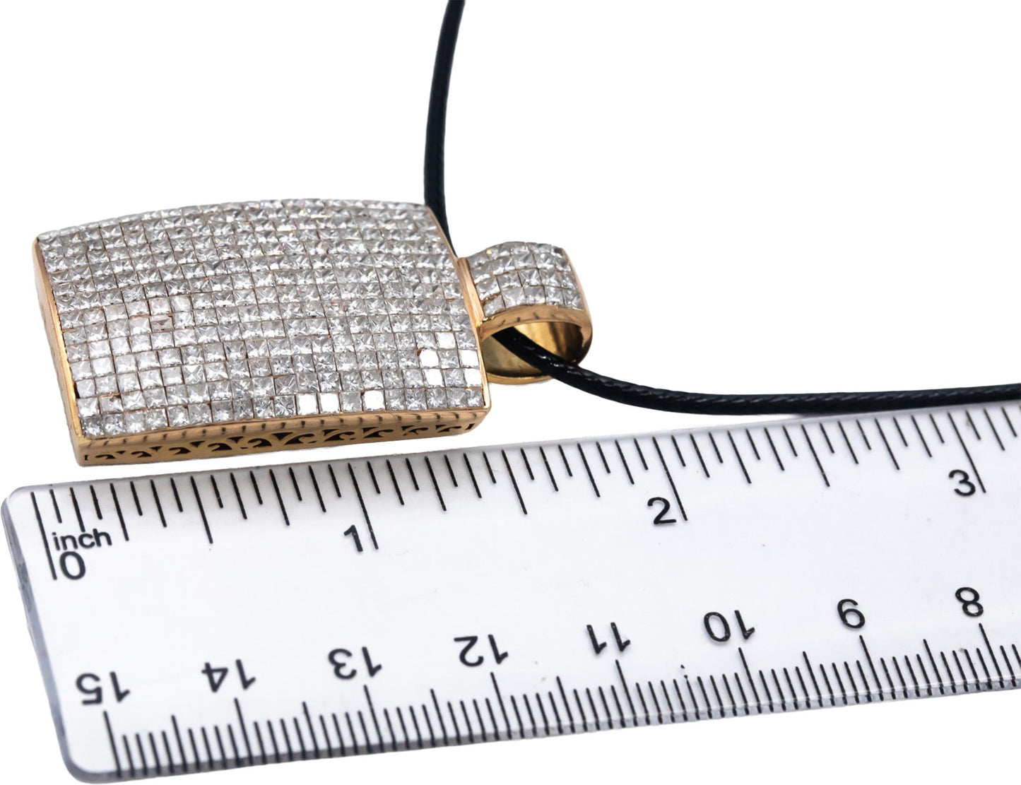 ICEBOX 14k Yellow Gold Princess Cut Diamond Cluster Pendant Necklace 8.23CT