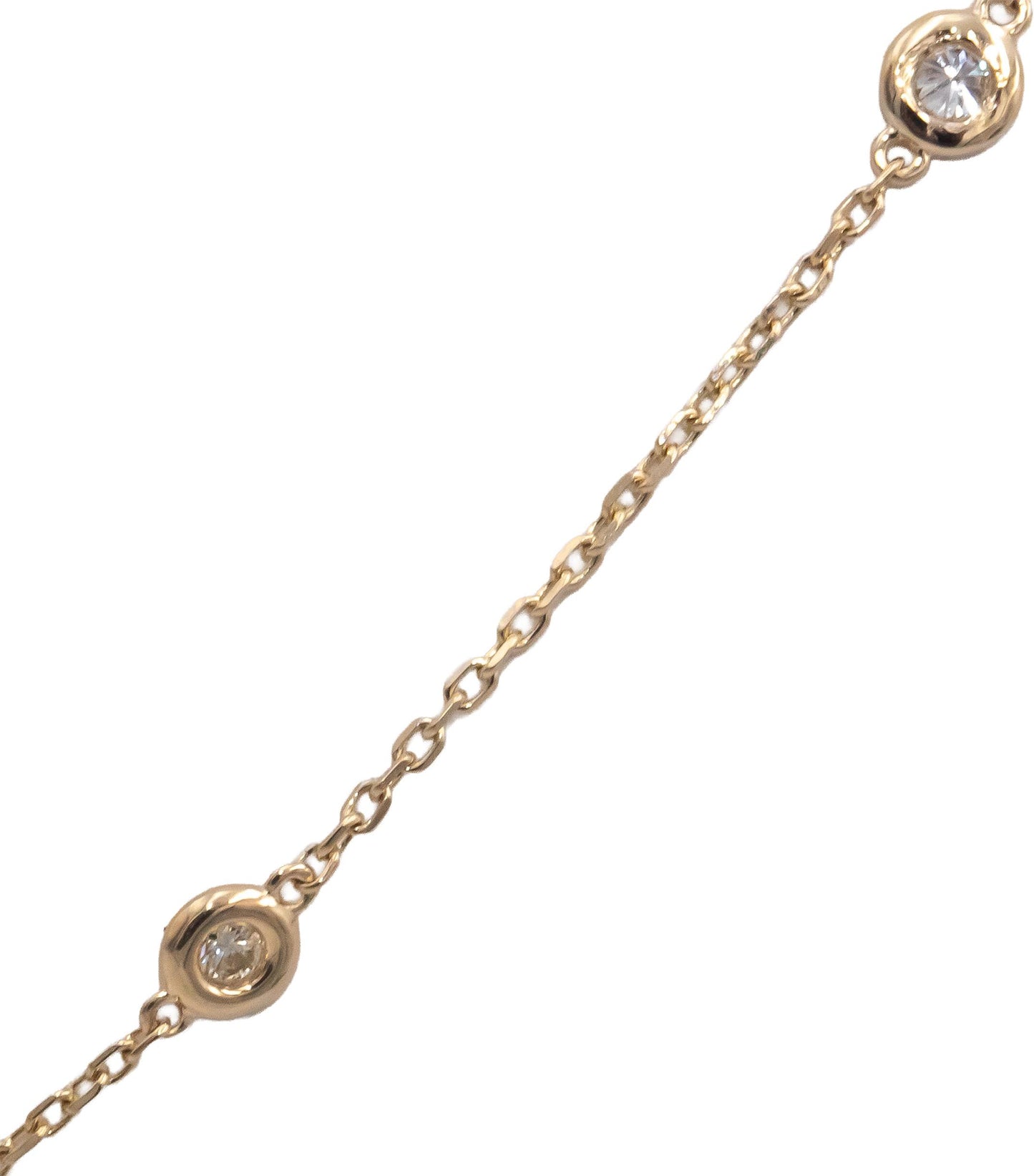 14k Yellow Gold Round Bezel Set VS Diamond By The Yard Necklace Chain 0.32CT