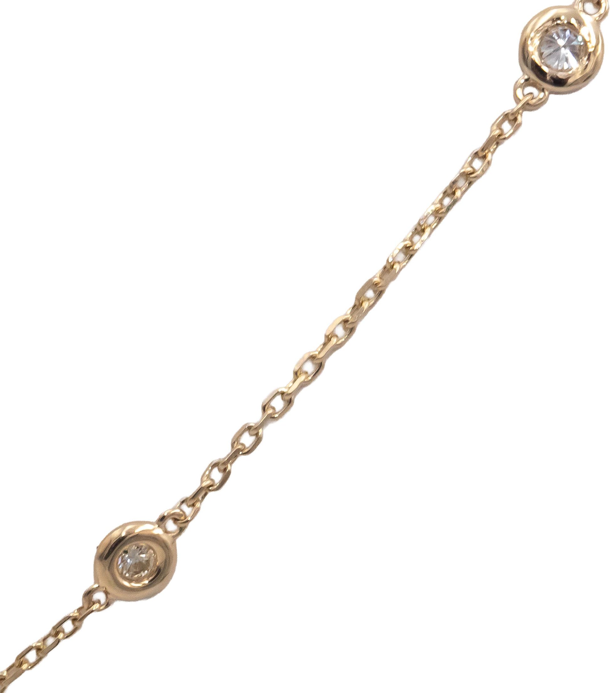 14k Yellow Gold Round Bezel Set VS Diamond By The Yard Necklace Chain 0.32CT