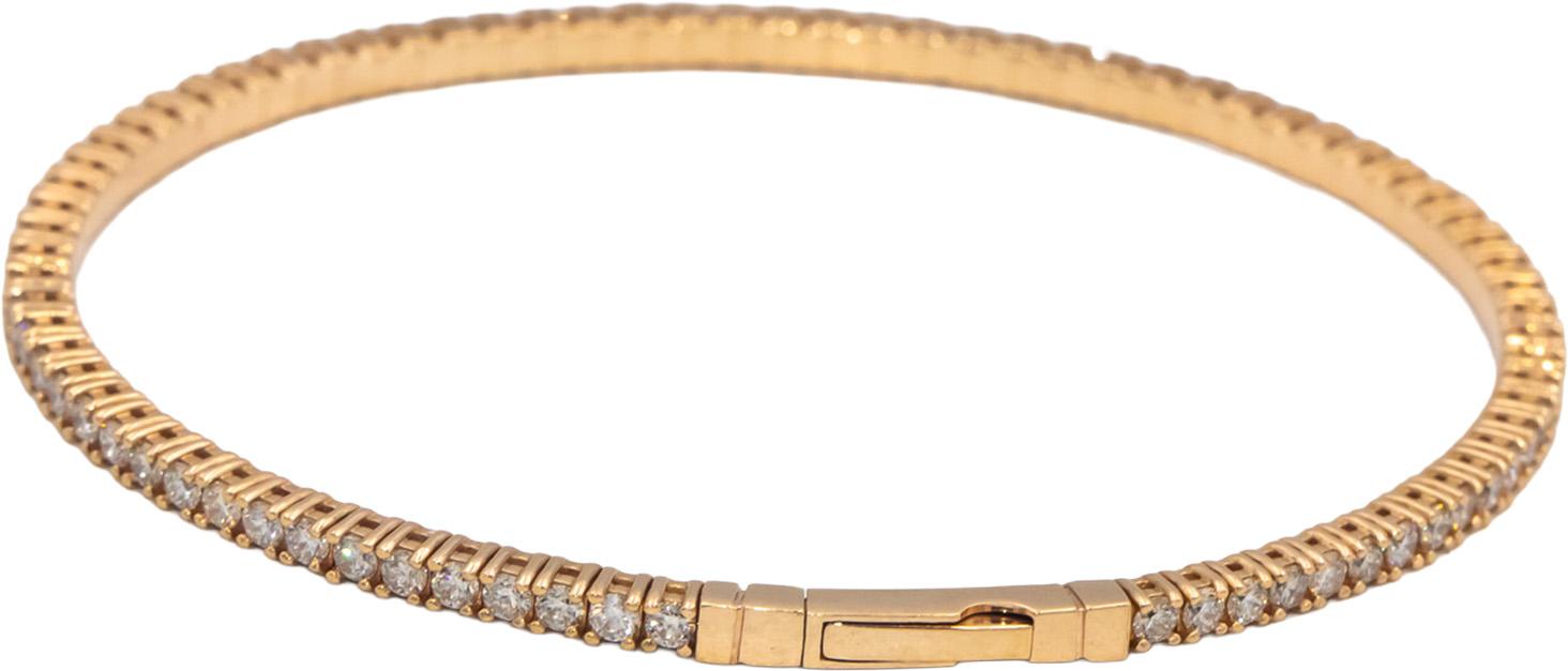 Round Diamond 18k Rose Gold Flexible Bangle Bracelet 2.33CT