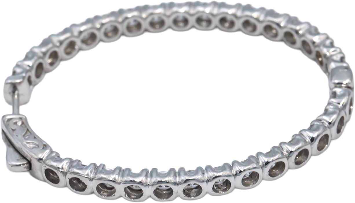 18k White Gold Round Bezel Set Diamond Inside Out Oval Hoop Earrings 5.46CT