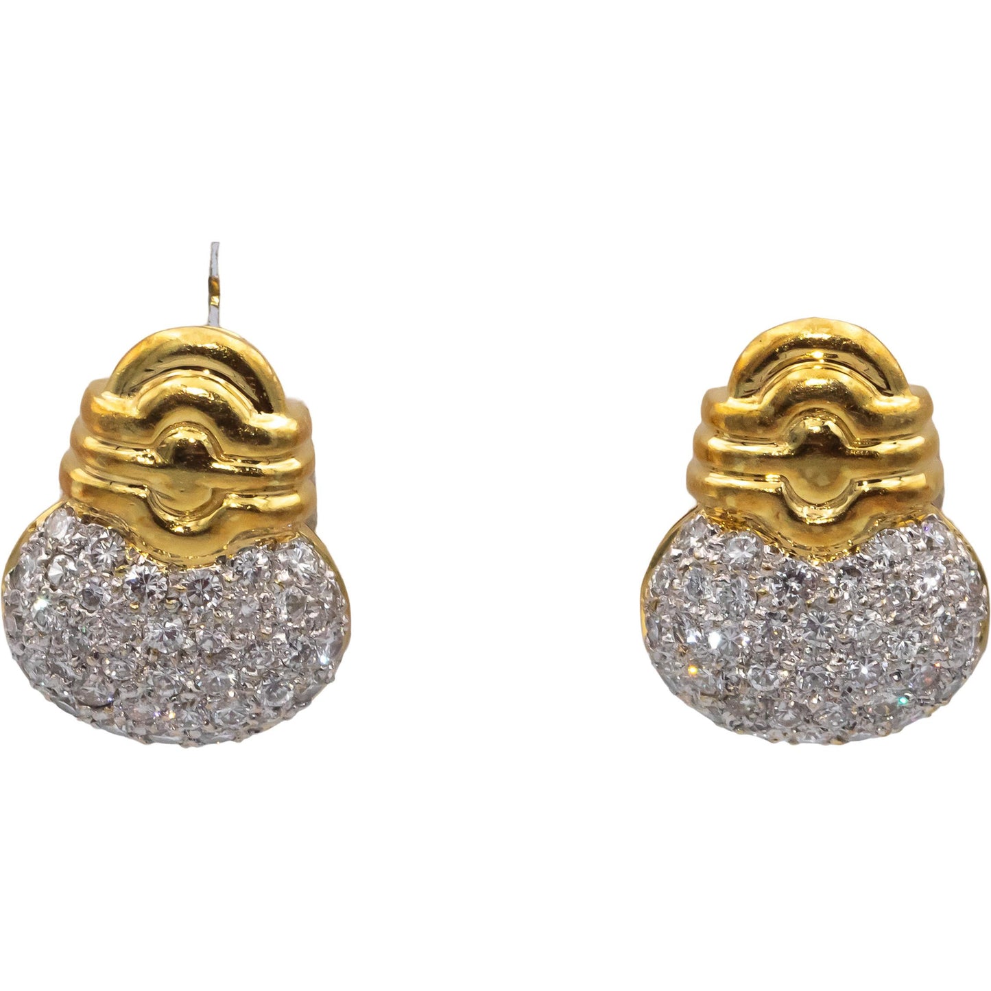 18k Yellow & White Gold VS Round Diamond Cluster Clip-On Earrings 1.35CT