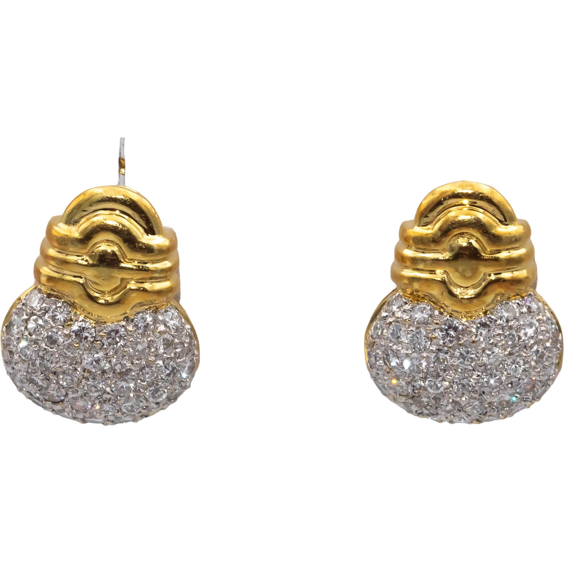 18k Yellow & White Gold VS Round Diamond Cluster Clip-On Earrings 1.35CT