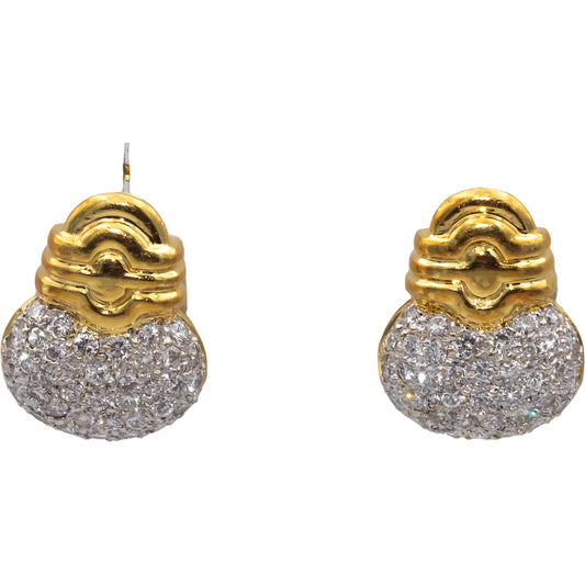 18k Yellow & White Gold VS Round Diamond Cluster Clip-On Earrings 1.35CT