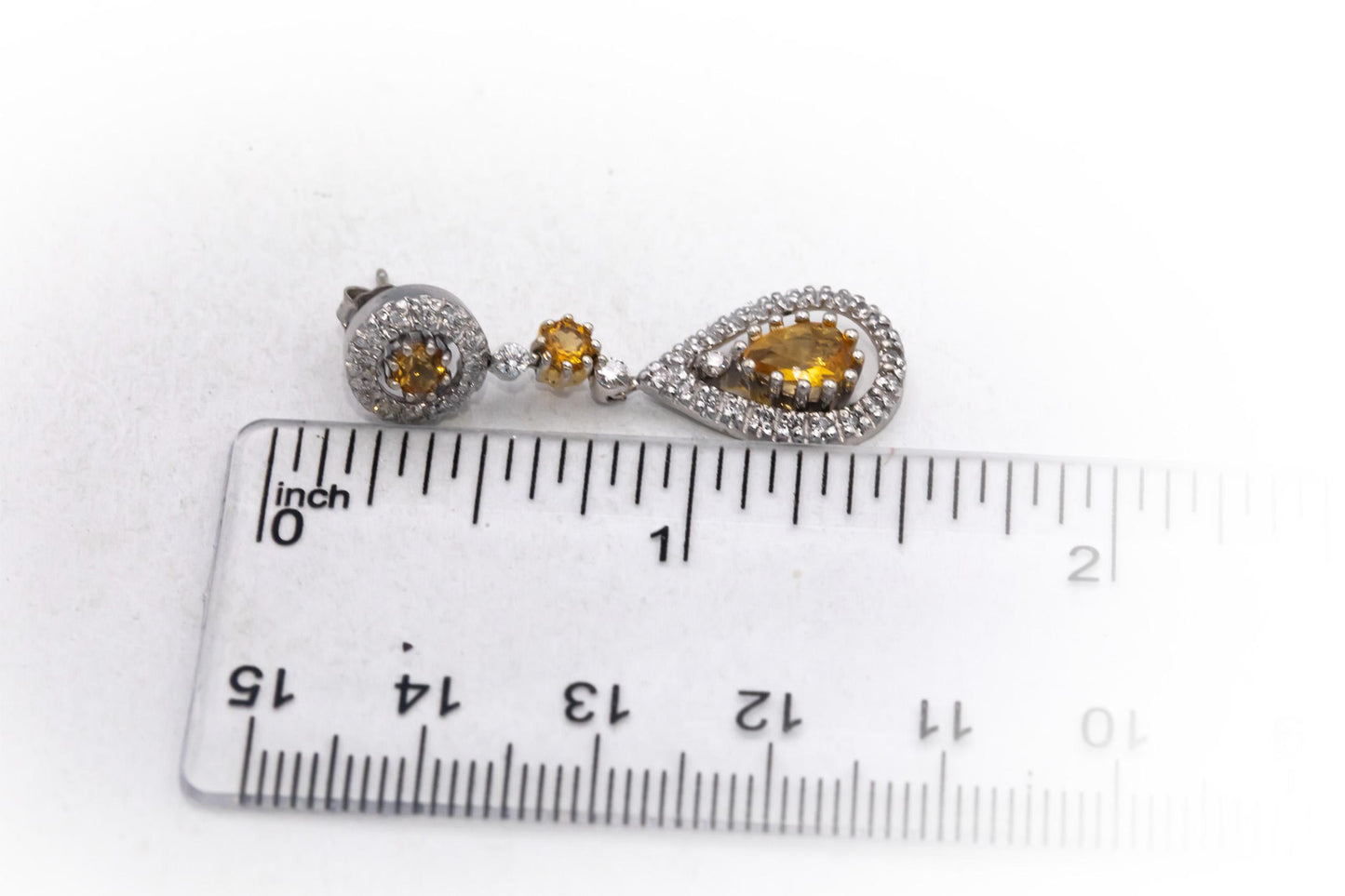 14k White & Yellow Gold Citrine & Diamond Drop Dangle Earrings 3.40CT