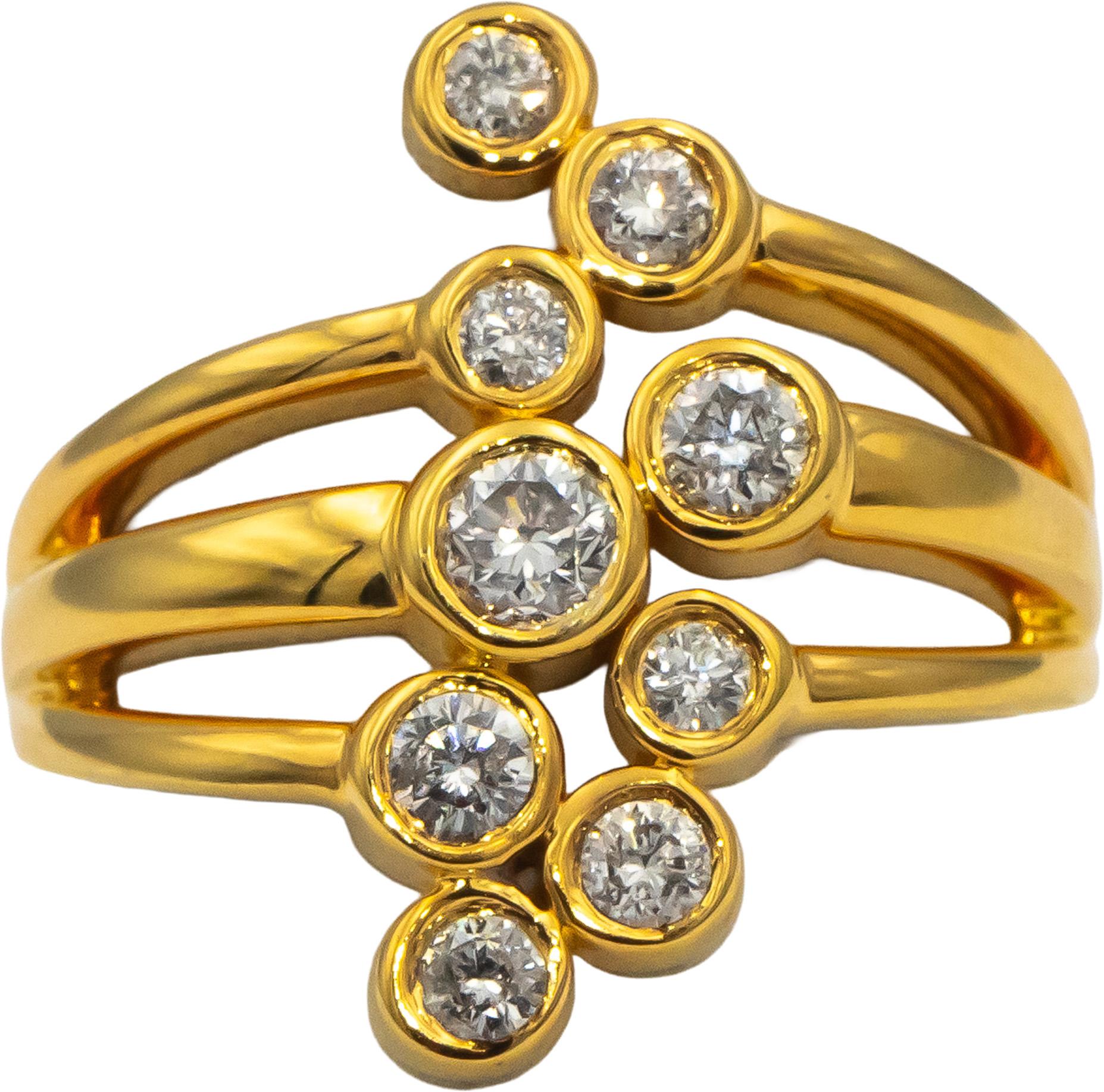 14k Yellow Gold Round Bezel Set Diamond Cocktail Ring 0.82CT Size 9