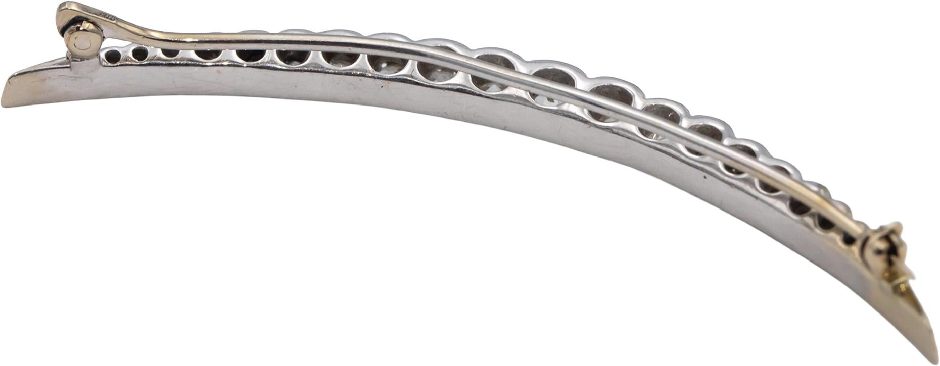 Vintage Antique 14k White Gold Old Mine & Euro Diamond Crescent Moon Pin 1.50CT