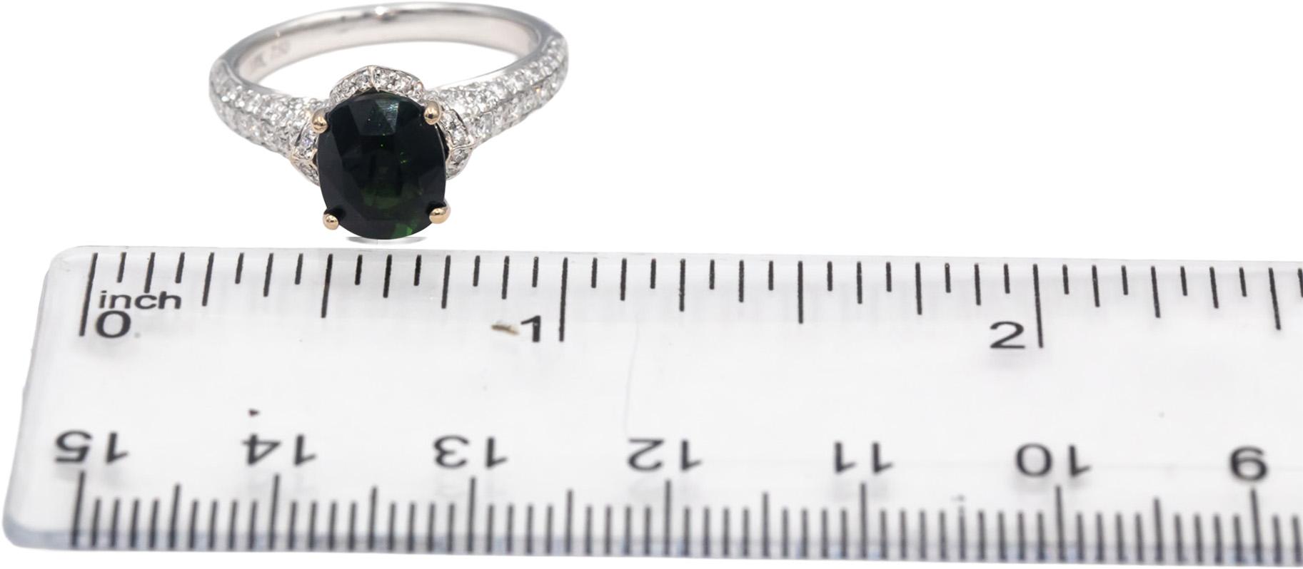 18k White Gold Oval Tourmaline & Round Diamond Cocktail Ring 3.24CT Size 6.5