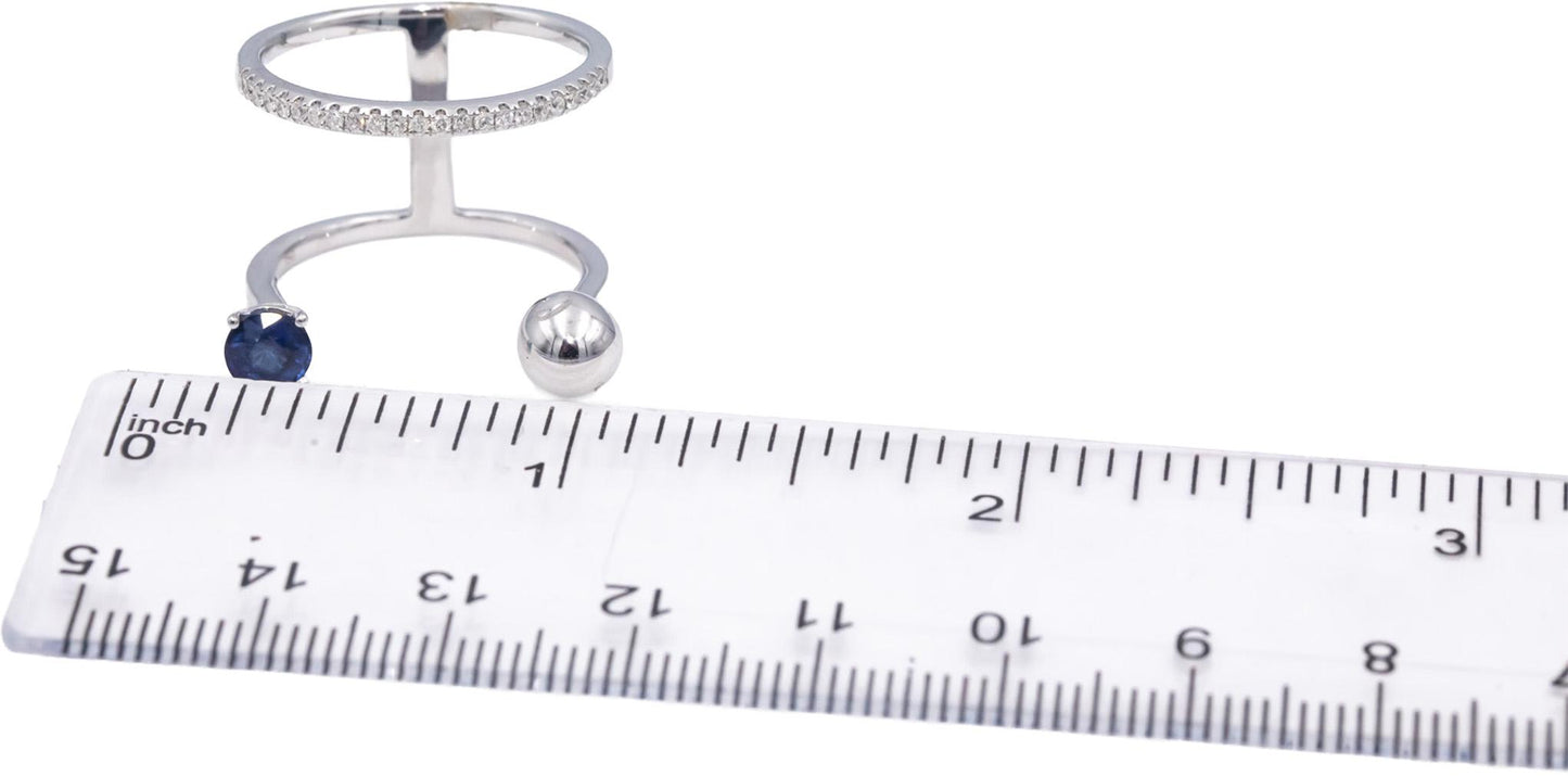 18k White Gold Round Sapphire and Diamond Abstract Ring 0.66CT Size 8