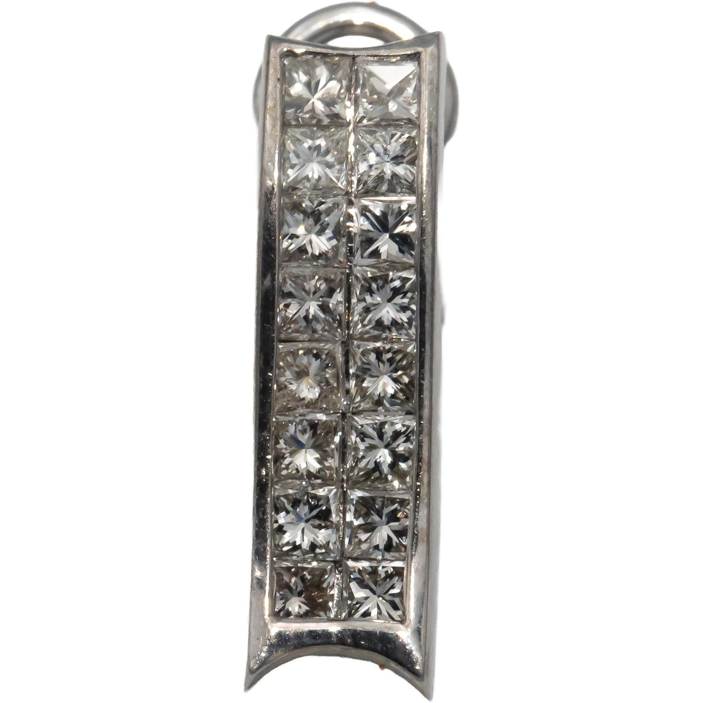 18k White Gold VS Princess Cut Channel Set Diamond Wavy Drop Earrings 3.0CTW