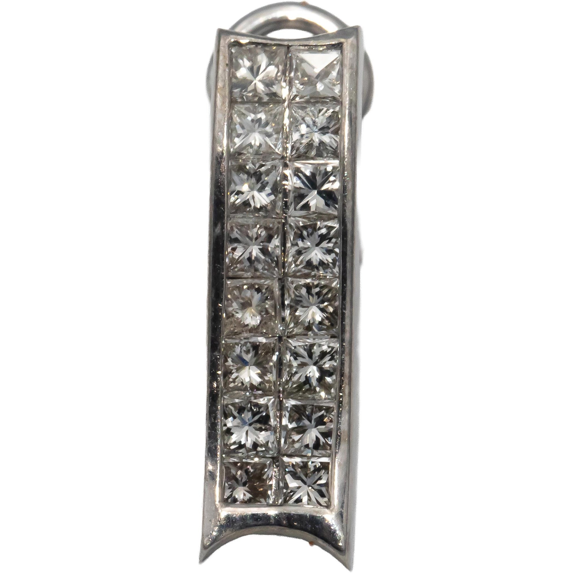 18k White Gold VS Princess Cut Channel Set Diamond Wavy Drop Earrings 3.0CTW