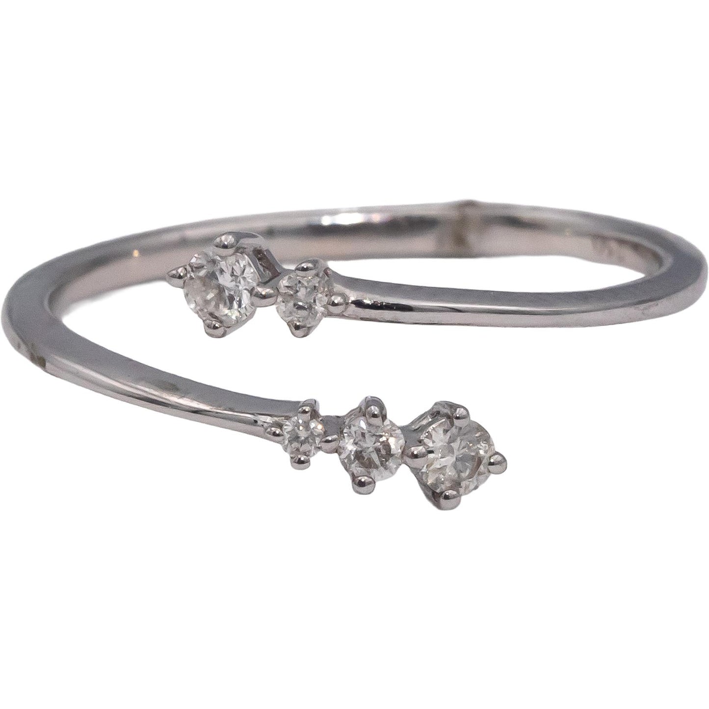 18k White Gold Round Diamond Wrap Around By Pass Ring 0.15CT Size 7.5