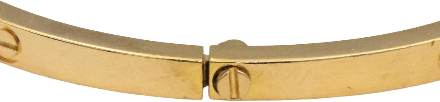 CARTIER 18k Gold Love Collection Screw Motif 4.0mm Bangle Bracelet Size 21