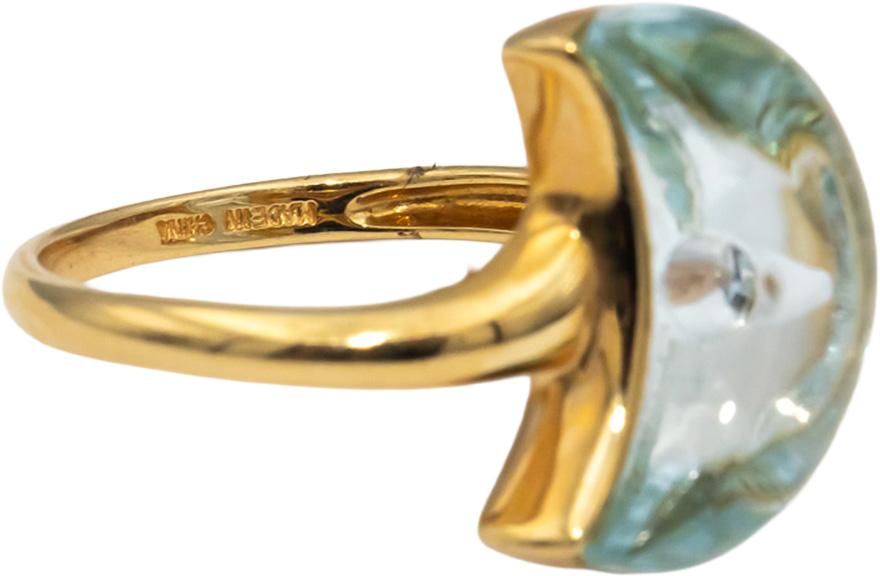 14k Yellow Gold Cabochon Blue Topaz Crescent Moon Ring Size 8