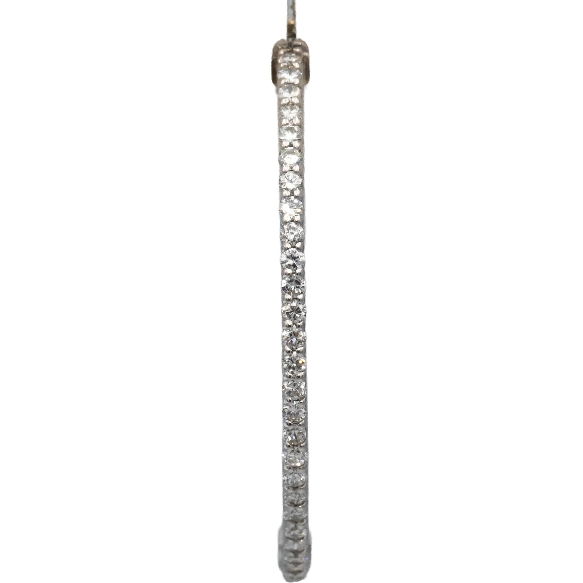 14k White Gold VS Round Diamond Inside Out Oval Hoop Earrings 2.0CTW