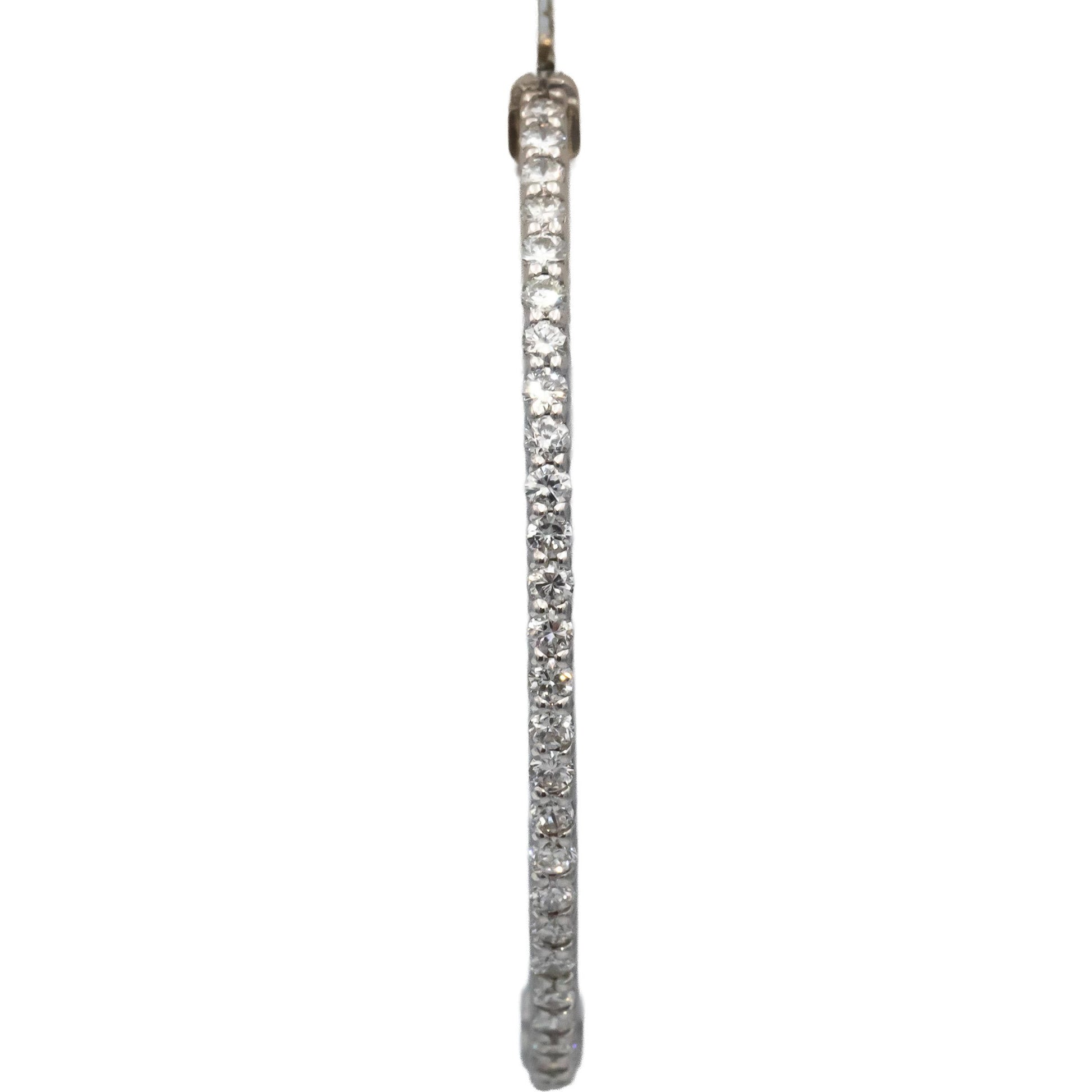 14k White Gold VS Round Diamond Inside Out Oval Hoop Earrings 2.0CTW