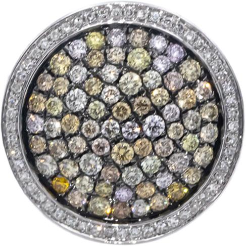 14k White Gold Round Fancy & White Diamond Cluster Cocktail Ring 1.25CT Size 8.5