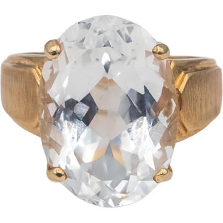 14k Yellow Gold Oval Cut Aquamarine Solitaire Ring 10.0CT Size 8.5