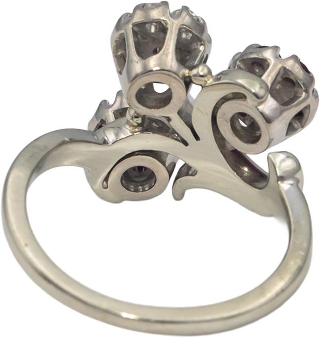 JABEL Vintage 18k White Gold Ruby & VS Diamond Flower Ring 0.40CT Size 6